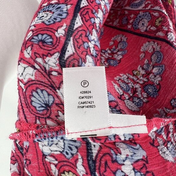 Loft Women's M Medium Floral Paisley Blouse Top Red & Blue Long Sleeve - Picture 4 of 5